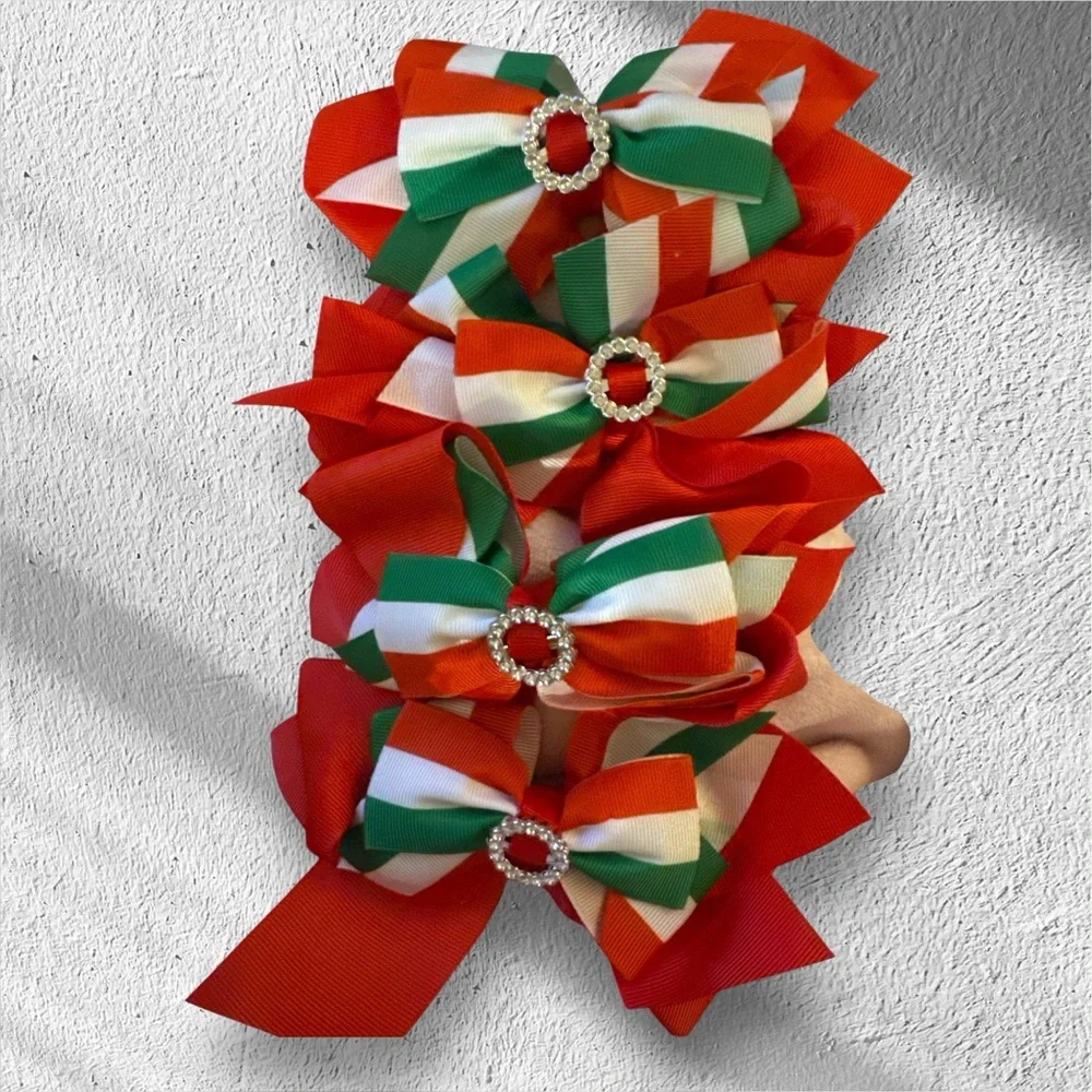 New Festive Red, Green, and White Hair Bows